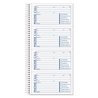Spiralbound Message Book, Two-Part Carbonless, 5 x 2.75, 4 Forms/Sheet, 200 Forms Total