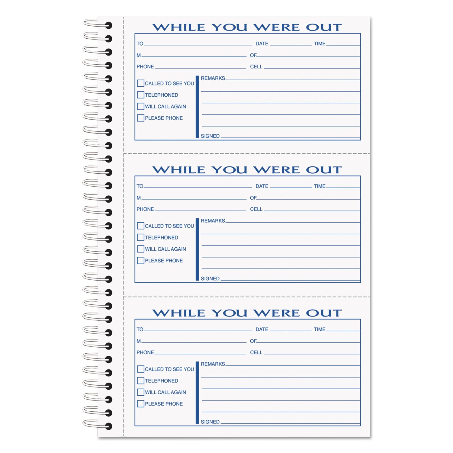 Spiralbound Message Book, Two-Part Carbonless, 5 x 2.83, 3 Forms/Sheet, 300 Forms Total - 