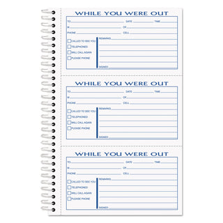 Spiralbound Message Book, Two-Part Carbonless, 5 x 2.83, 3 Forms/Sheet, 300 Forms Total - 