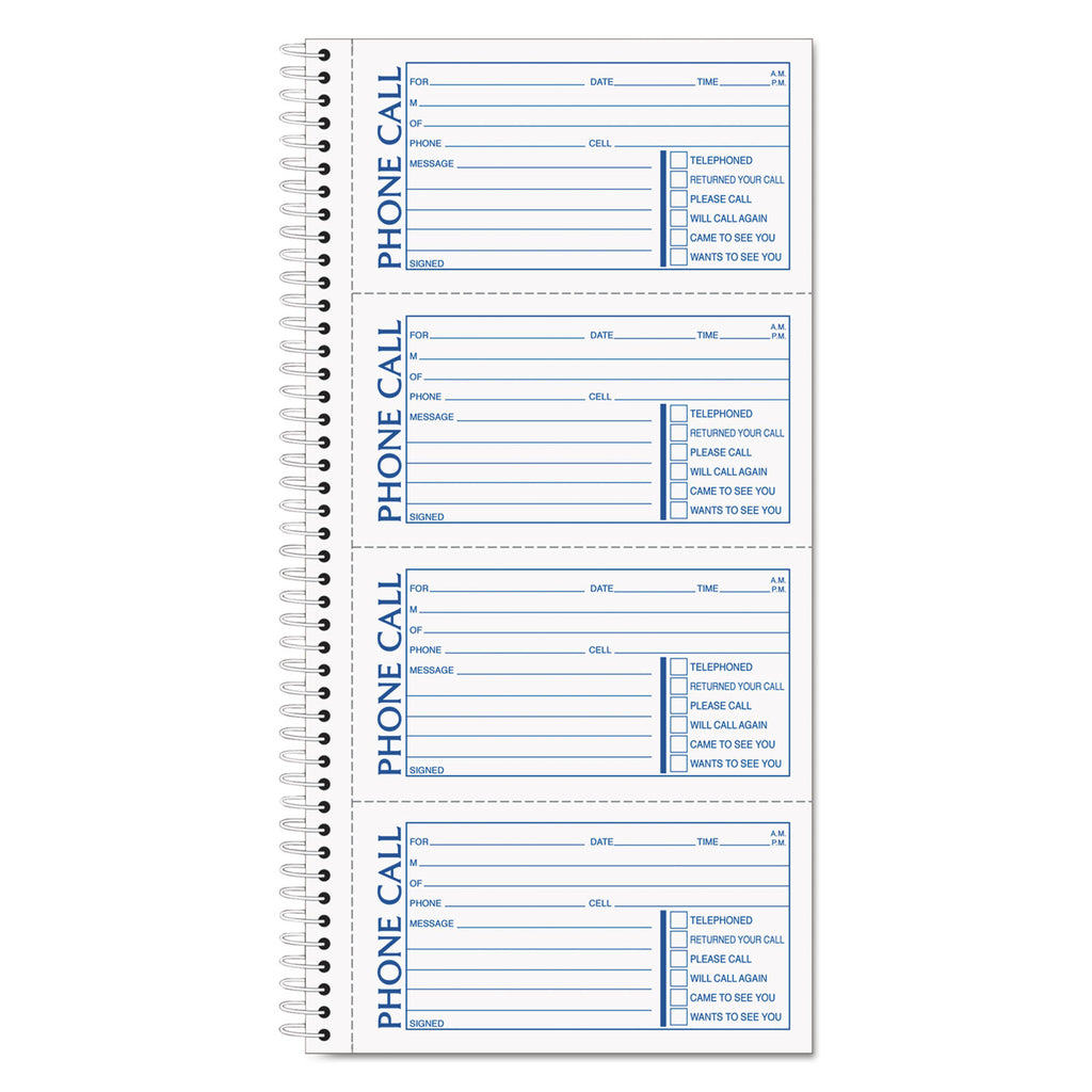 Second Nature Phone Call Book, Two-Part Carbonless, 5 x 2.75, 4 Forms/Sheet, 400 Forms Total - 