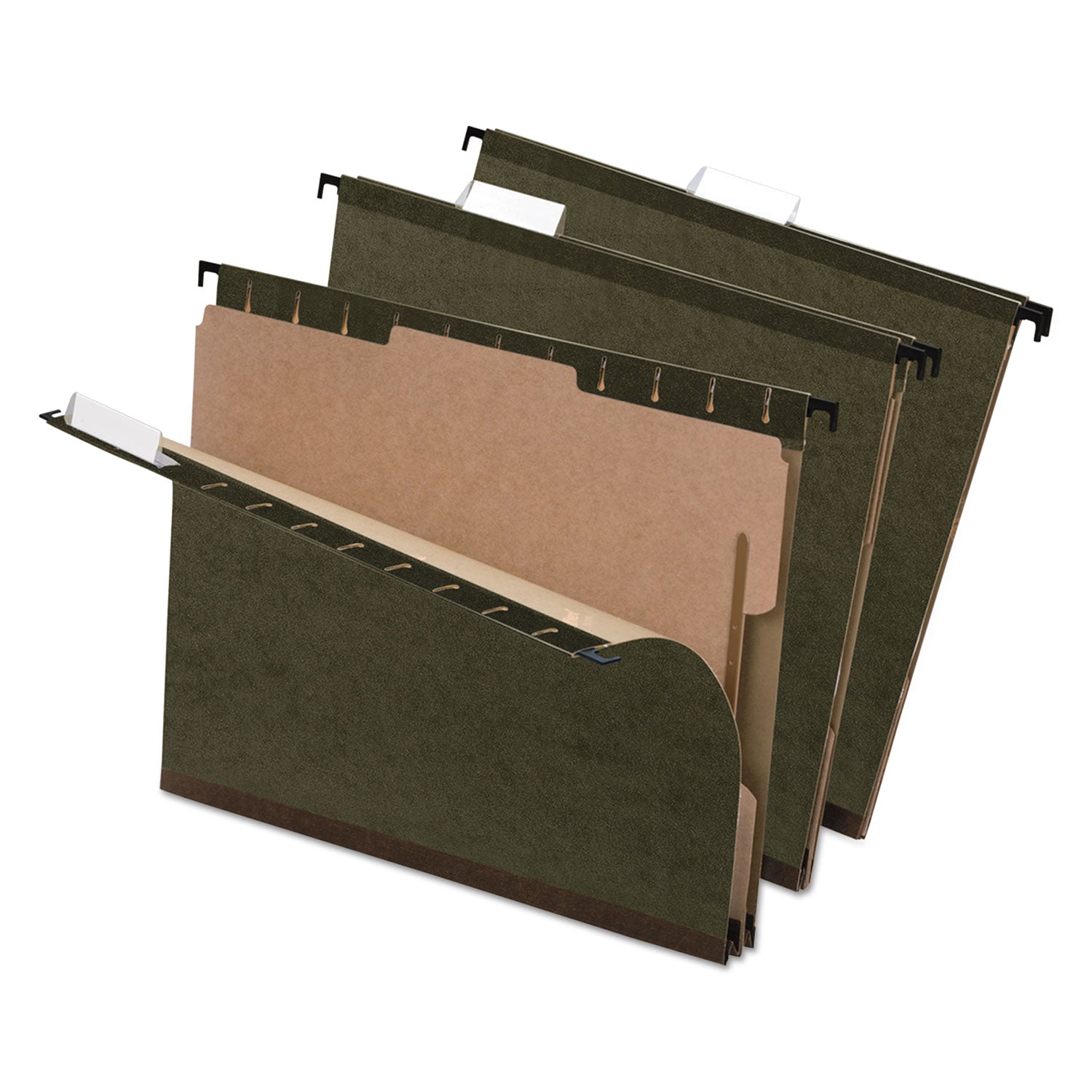 SureHook Reinforced Hanging Divider Folders, 2" Expansion, 1 Divider, 4 Fasteners, Letter Size, Green Exterior, 10/Box - 