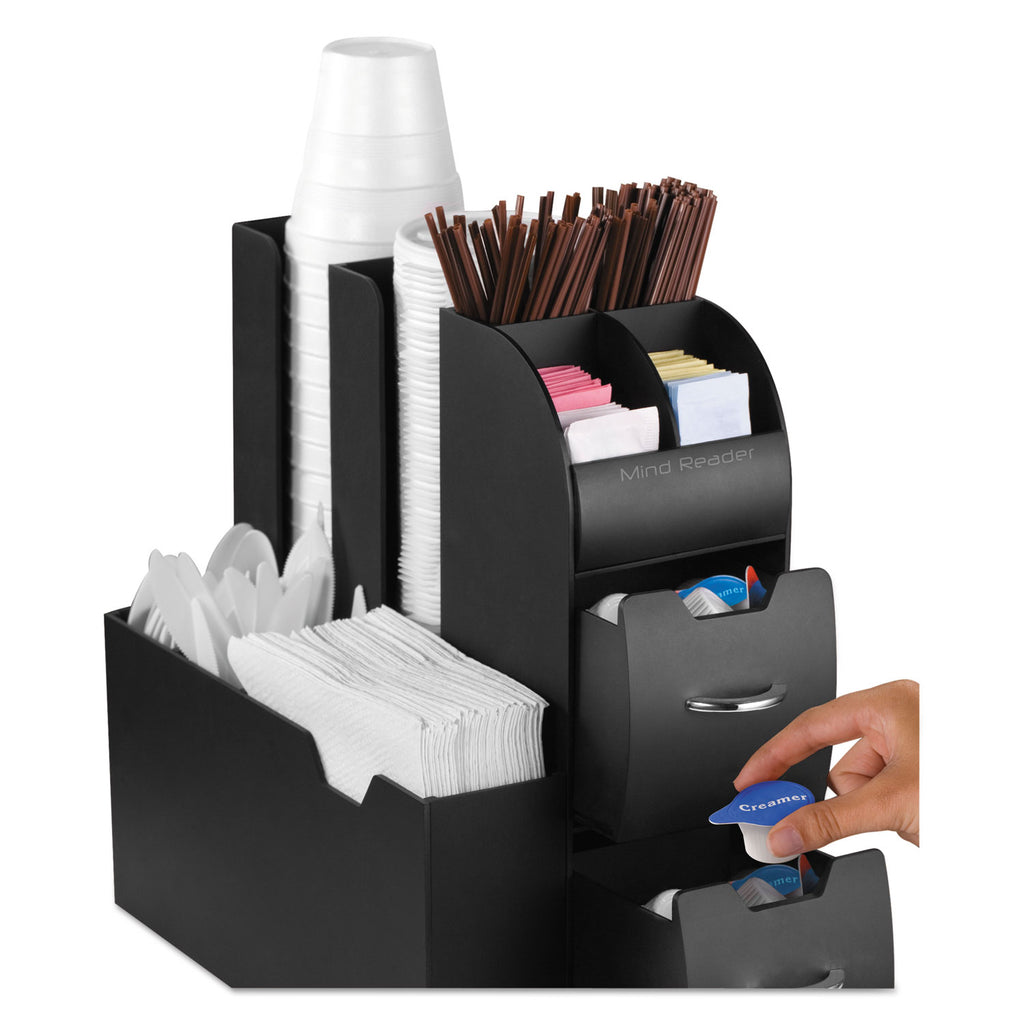 Coffee Condiment Caddy Organizer, 10 Compartments, 5.4 x 11 x 12.6, Black