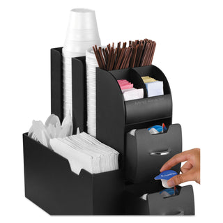 Coffee Condiment Caddy Organizer, 10 Compartments, 5.4 x 11 x 12.6, Black