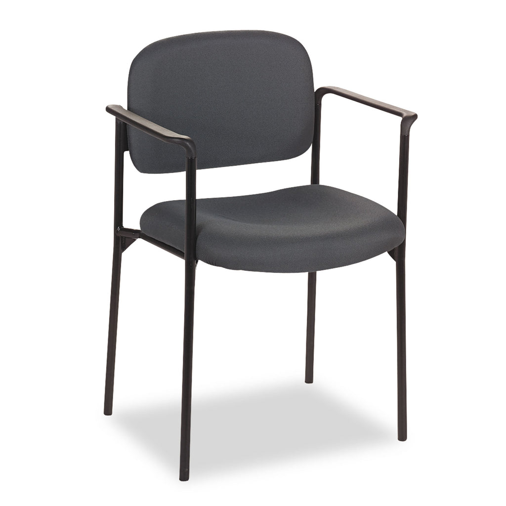 VL616 Stacking Guest Chair with Arms, Fabric Upholstery, 23.25" x 21" x 32.75", Charcoal Seat, Charcoal Back, Black Base - 