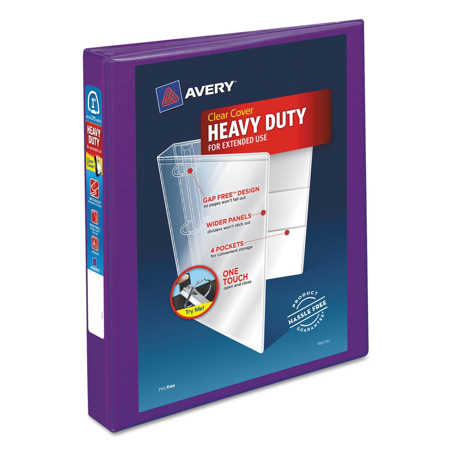 Heavy-Duty View Binder with DuraHinge and One Touch EZD Rings, 3 Rings, 1" Capacity, 11 x 8.5, Purple - 
