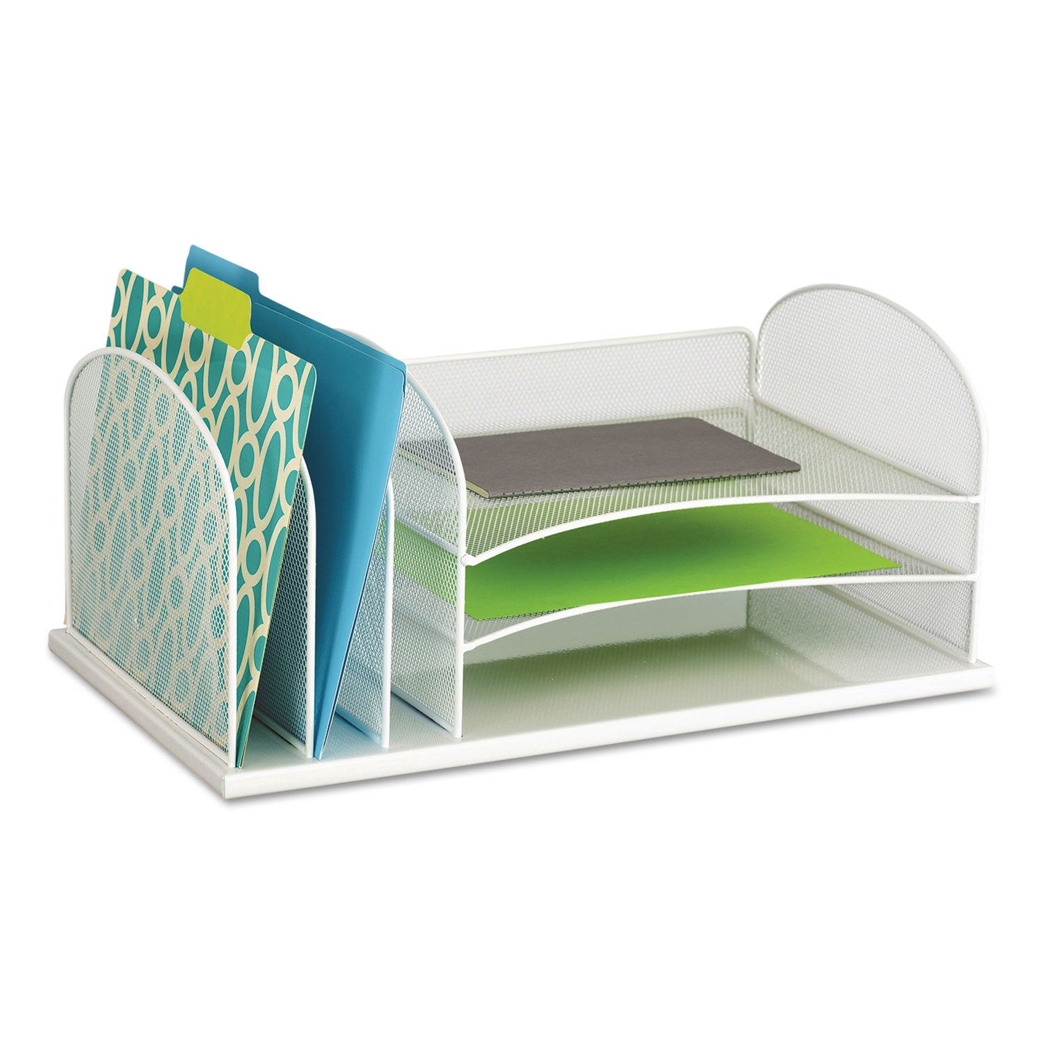 Onyx Desk Organizer with Three Horizontal and Three Upright Sections, Letter Size Files, 19.5 x 11.5 x 8.25, White - 