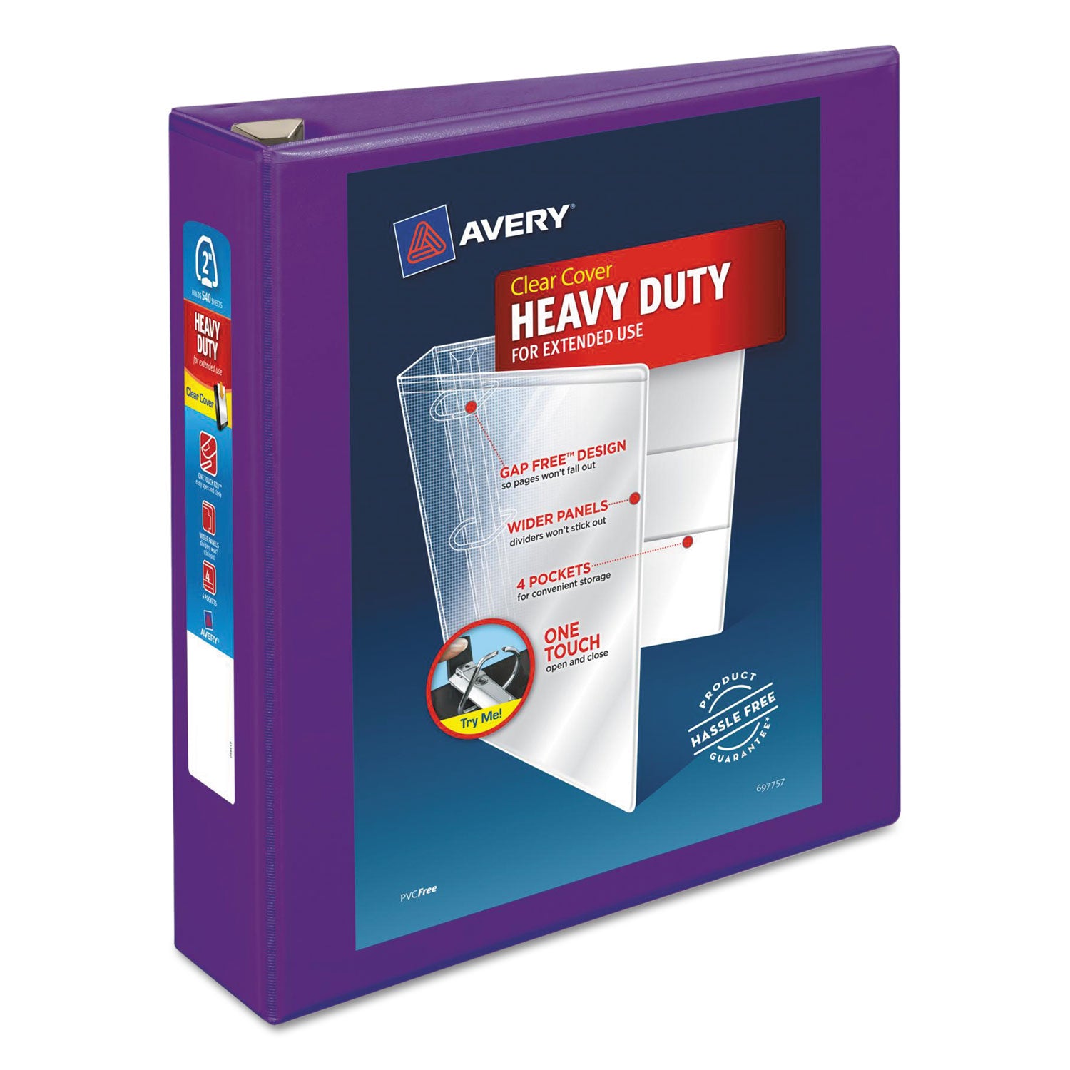 Heavy-Duty View Binder with DuraHinge and One Touch EZD Rings, 3 Rings, 2" Capacity, 11 x 8.5, Purple - 