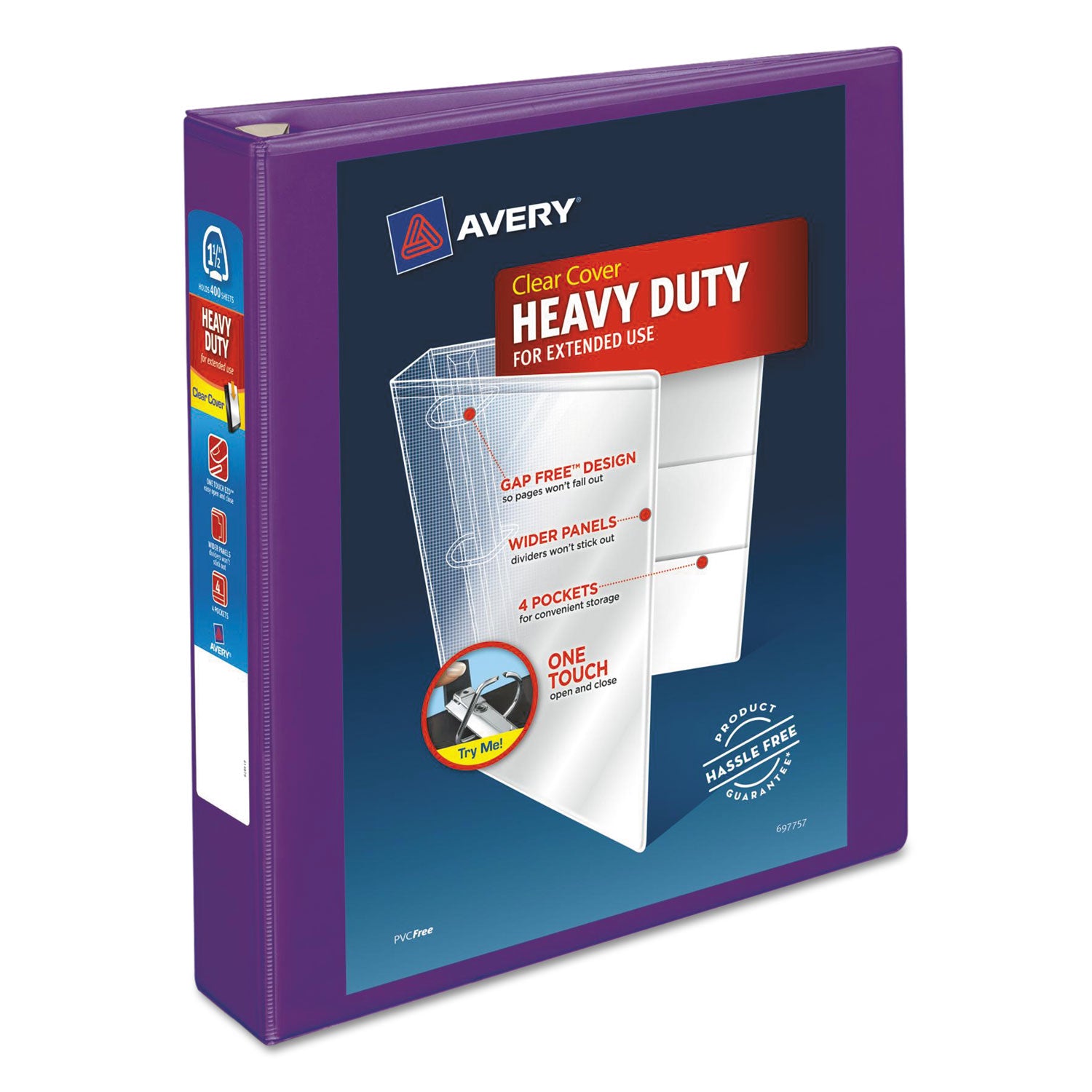 Heavy-Duty View Binder with DuraHinge and One Touch EZD Rings, 3 Rings, 1.5" Capacity, 11 x 8.5, Purple - 