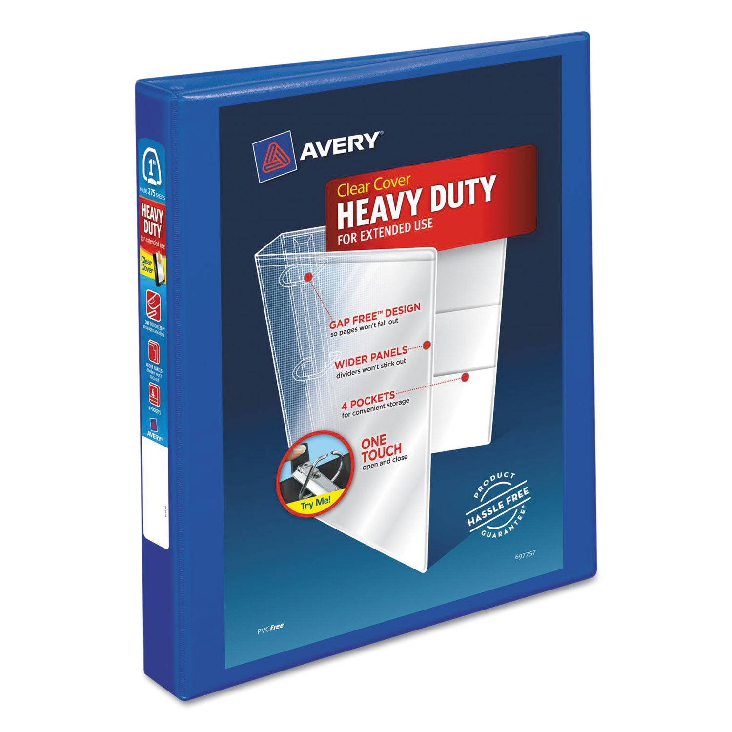 Heavy-Duty View Binder with DuraHinge and One Touch EZD Rings, 3 Rings, 1" Capacity, 11 x 8.5, Pacific Blue - 