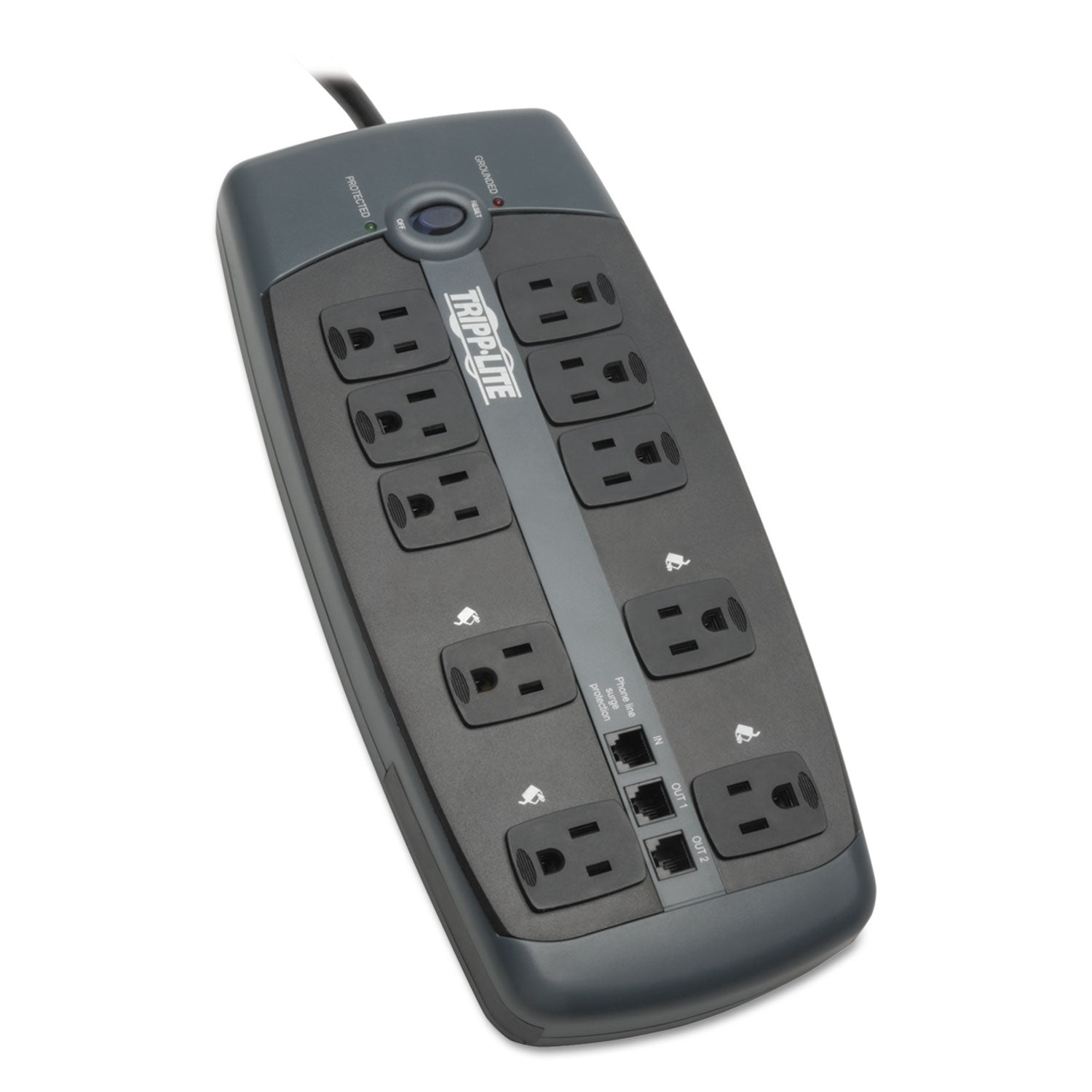 Protect It! Surge Protector, 10 AC Outlets, 8 ft Cord, 2,395 J, Black - 