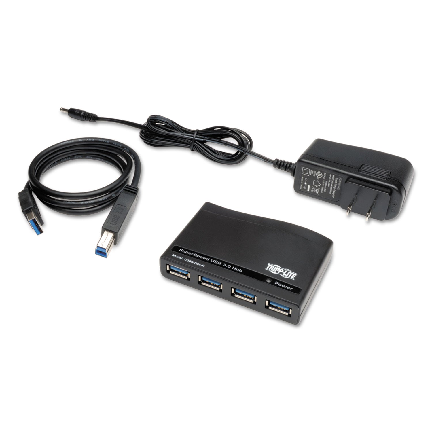 USB 3.0 SuperSpeed Hub, 4 Ports, Black - 