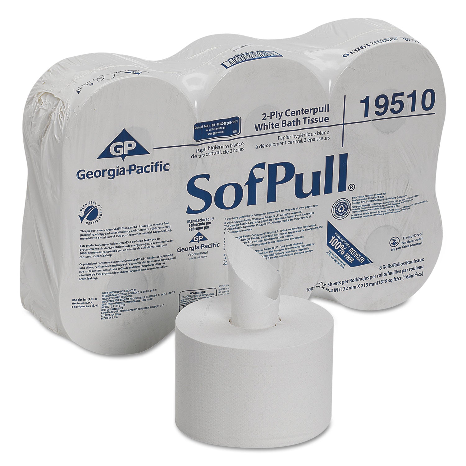 High Capacity Center Pull Tissue, Septic Safe, 2-Ply, White, 1,000/Roll, 6 Rolls/Carton - 