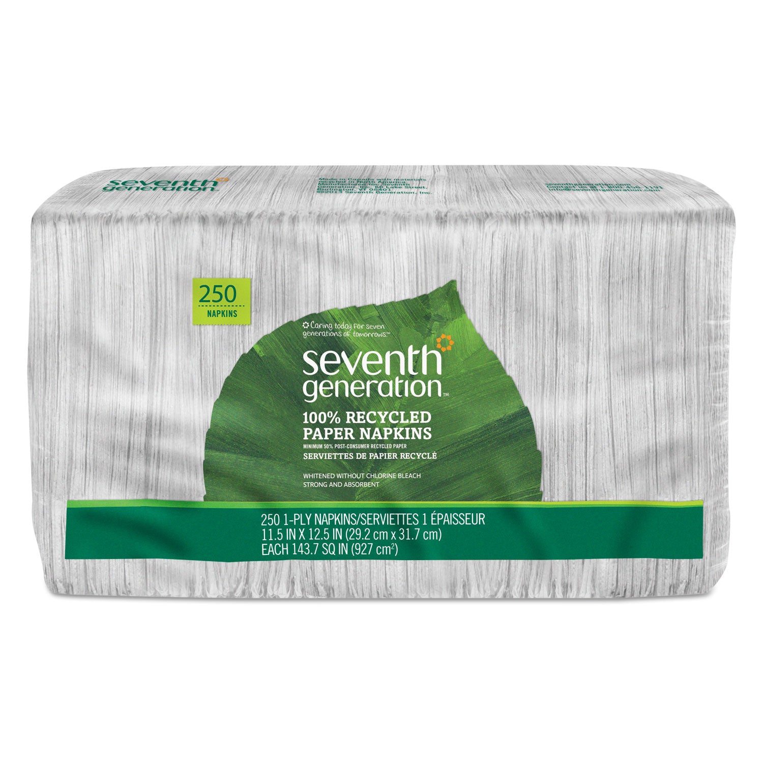 100% Recycled Napkins, 1-Ply, 11 1/2 x 12 1/2, White, 250/Pack - 