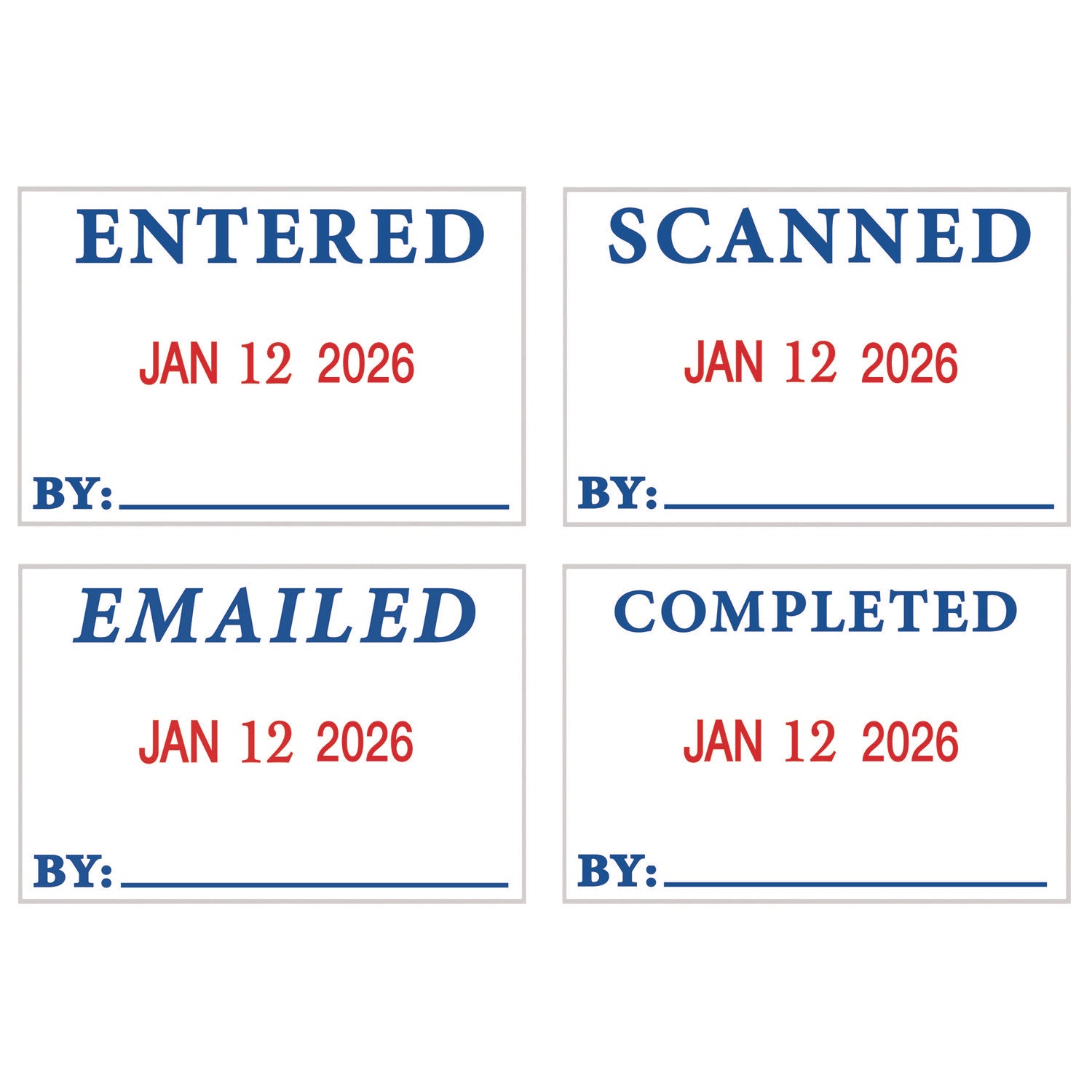 4 in 1 e-Message Dater, 0.94 x 1.75, COMPLETED/EMAILED/ENTERED/SCANNED - 