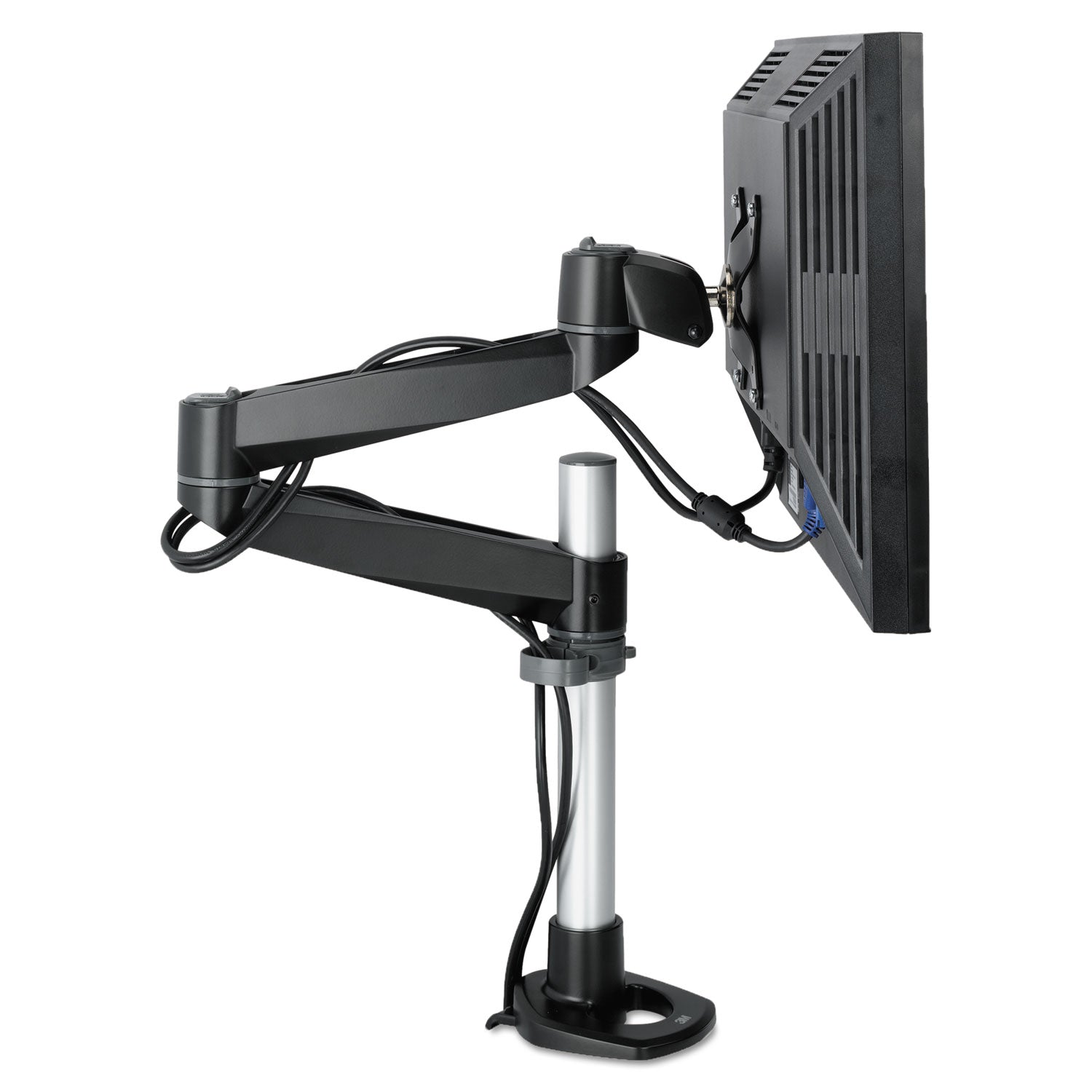 Dual Monitor Swivel Arm, 360 Degree Rotation, +15 Degree/-90 Degree Tilt, 180 Degree Pan, Black/Gray, Supports 30 lb - 