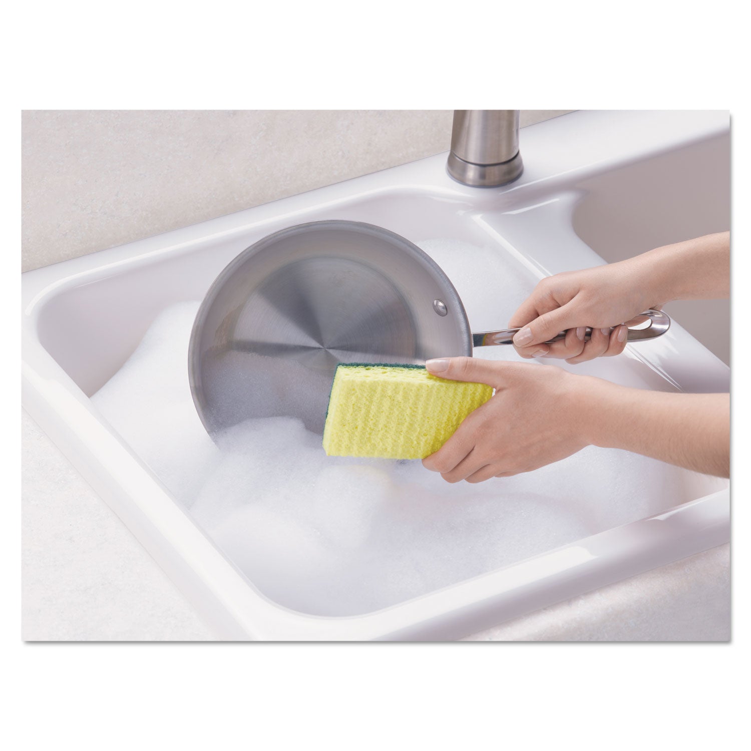 Heavy-Duty Scrub Sponge, 4.5 x 2.7, 0.6" Thick, Yellow/Green, 3/Pack