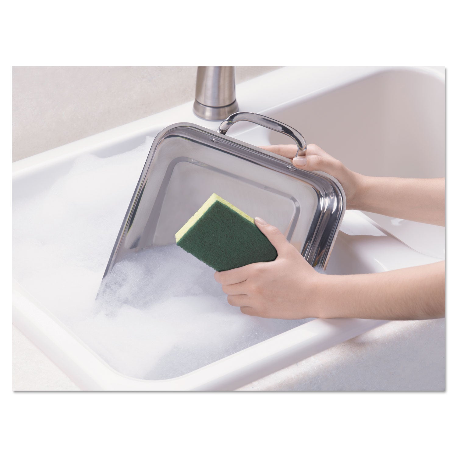 Heavy-Duty Scrub Sponge, 4.5 x 2.7, 0.6" Thick, Yellow/Green, 3/Pack