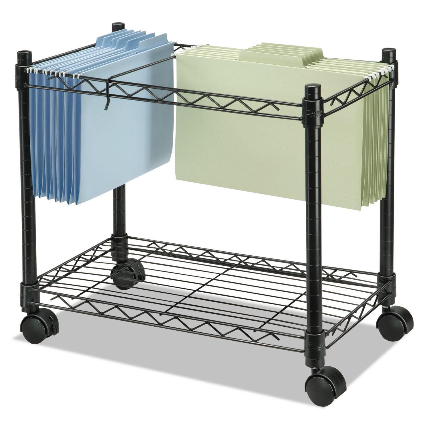 High-Capacity Rolling File Cart, Metal, 1 Shelf, 2 Bins, 24" x 14" x 20.5", Black - 