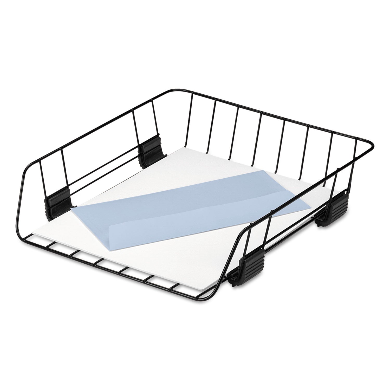 Front-Load Wire Desk Tray, 1 Section, Letter Size Files, 10.88" x 12.63" x 2.63", Black - 