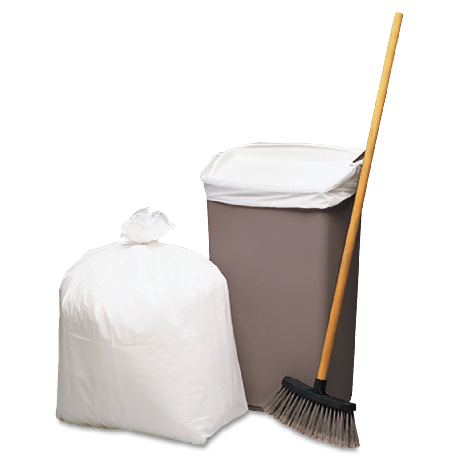 Linear-Low-Density Recycled Tall Kitchen Bags, 13 gal, 0.85 mil, 24" x 33", White, 15 Bags/Roll, 10 Rolls/Box