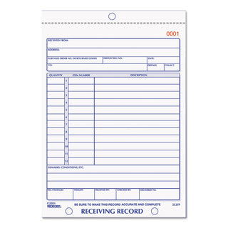 Receiving Record Book, Two-Part Carbonless, 5.56 x 7.94, 1/Page, 50 Forms - 