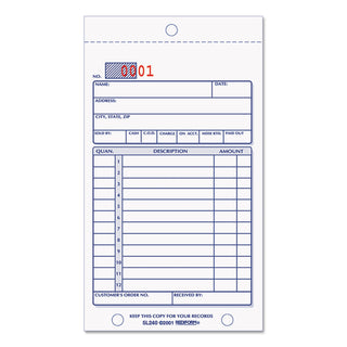 Sales Book, 12 Lines, Two-Part Carbonless, 3.63 x 6.38, 50 Forms Total - 