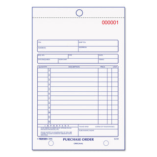 Purchase Order Book, 12 Lines, Three-Part Carbonless, 5.5 x 7.88, 50 Forms Total - 