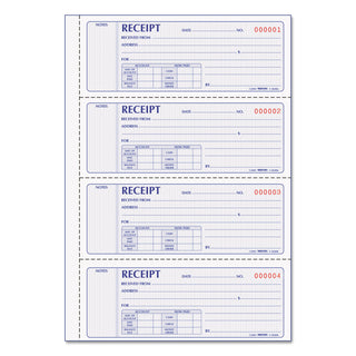 Money Receipt Book, Softcover, Two-Part Carbonless, 7 x 2.75, 4 Forms/Sheet, 200 Forms Total - 