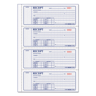 Money Receipt Book, FormGuard Cover, Three-Part Carbonless, 7 x 2.75, 4 Forms/Sheet, 100 Forms Total