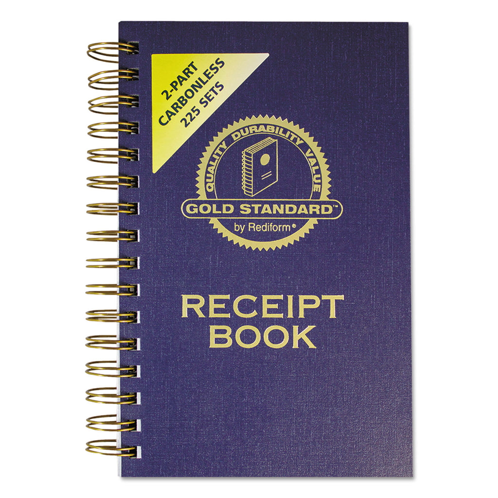 Gold Standard Money Receipt Book, Two-Part Carbonless, 5 x 2.75, 3 Forms/Sheet, 225 Forms Total - 
