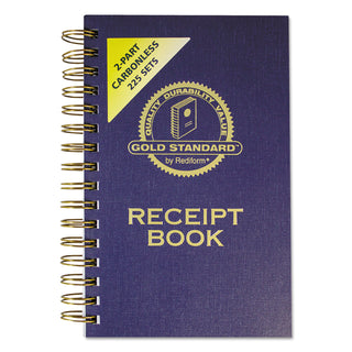 Gold Standard Money Receipt Book, Two-Part Carbonless, 5 x 2.75, 3 Forms/Sheet, 225 Forms Total - 