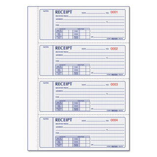 Money Receipt Book, Hardcover, Three-Part Carbonless, 7 x 2.75, 4 Forms/Sheet, 200 Forms Total