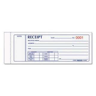 Receipt Book, Three-Part Carbonless, 7 x 2.75, 4 Forms/Sheet, 50 Forms Total - 