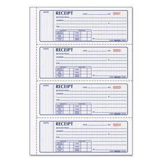 Money Receipt Book, Softcover, Three-Part Carbonless, 7 x 2.75, 4 Forms/Sheet, 100 Forms Total - 