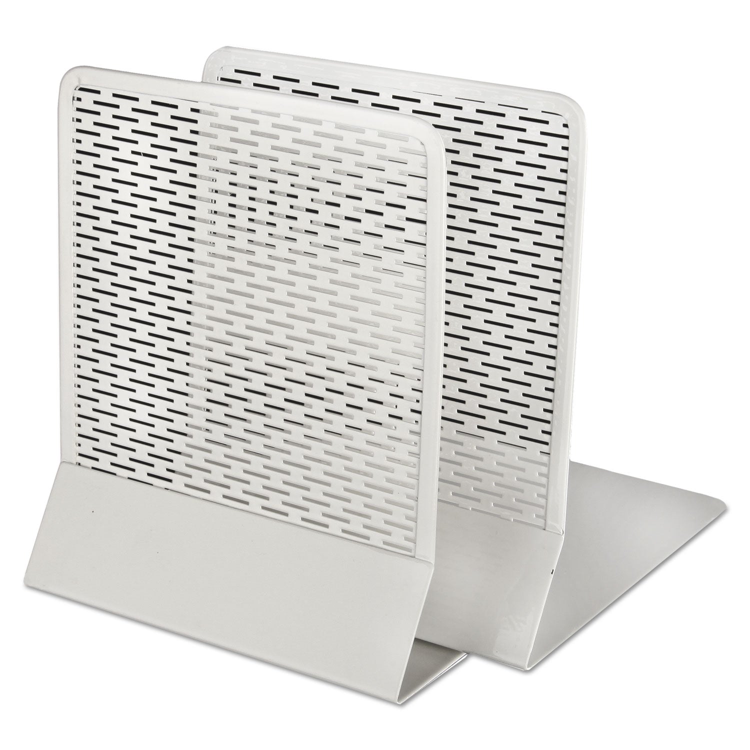 Urban Collection Punched Metal Bookends, Nonskid, 5.5 x 6.5 x 6.5, Perforated Steel, White, 1 Pair - 