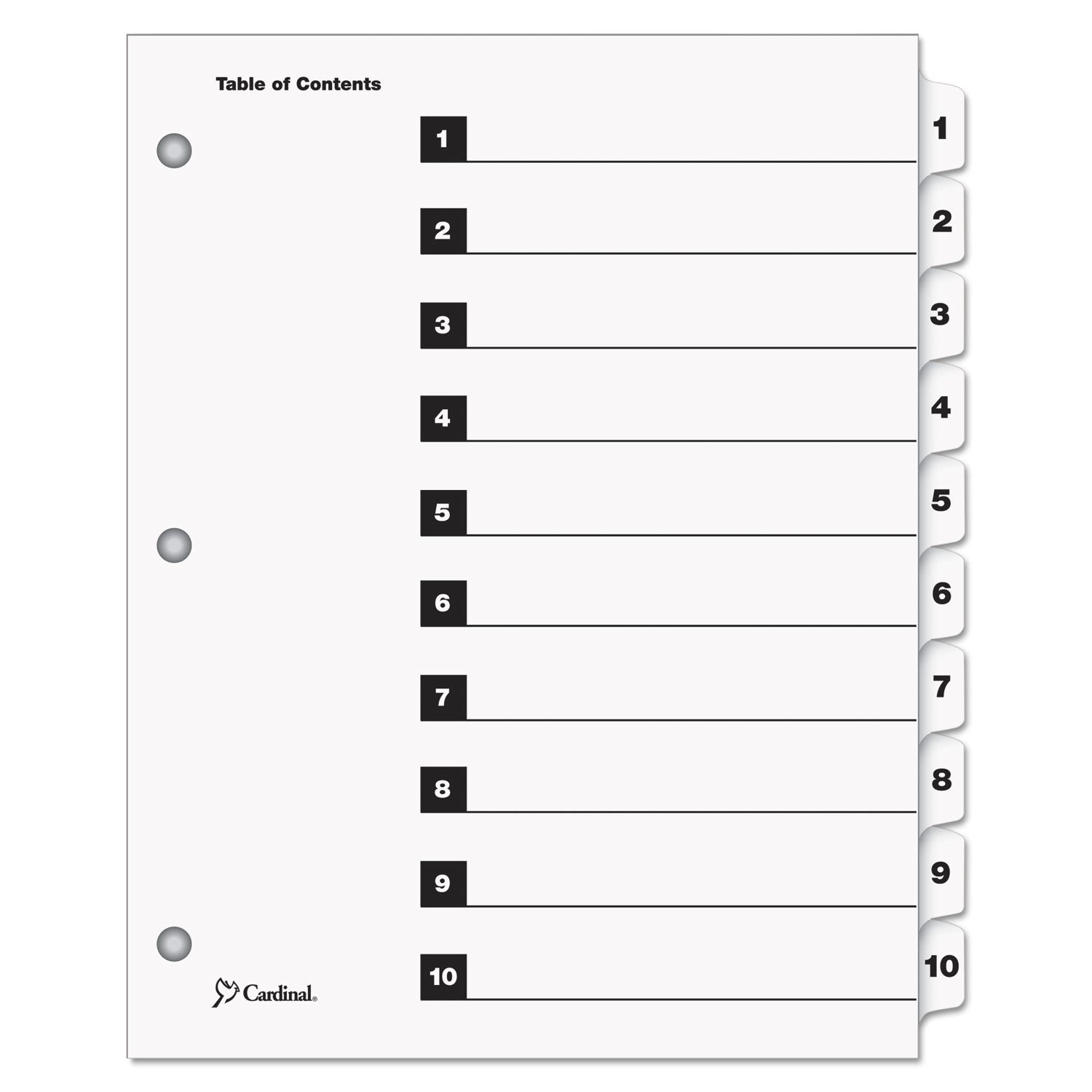OneStep Printable Table of Contents and Dividers, 10-Tab, 1 to 10, 11 x 8.5, White, White Tabs, 1 Set - 