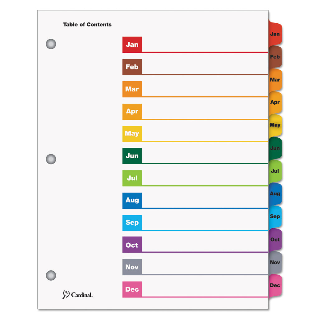 OneStep Printable Table of Contents and Dividers, 12-Tab, Jan. to Dec., 11 x 8.5, White, Assorted Tabs, 1 Set - 