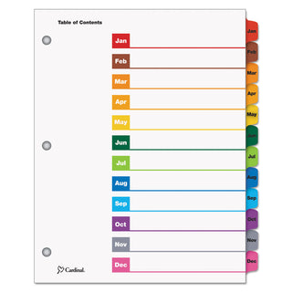 OneStep Printable Table of Contents and Dividers, 12-Tab, Jan. to Dec., 11 x 8.5, White, Assorted Tabs, 1 Set - 