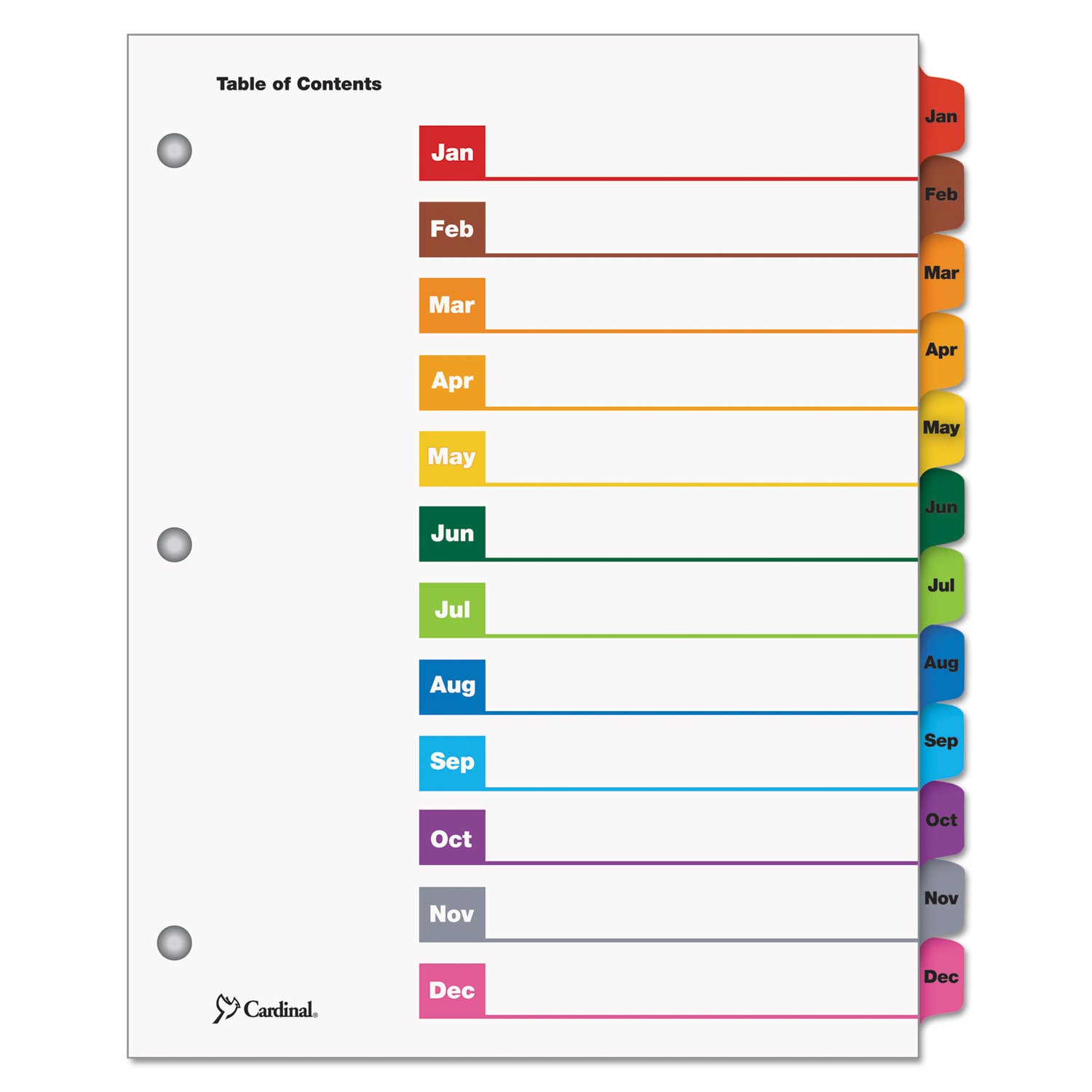 OneStep Printable Table of Contents and Dividers, 12-Tab, Jan. to Dec., 11 x 8.5, White, Assorted Tabs, 1 Set - 