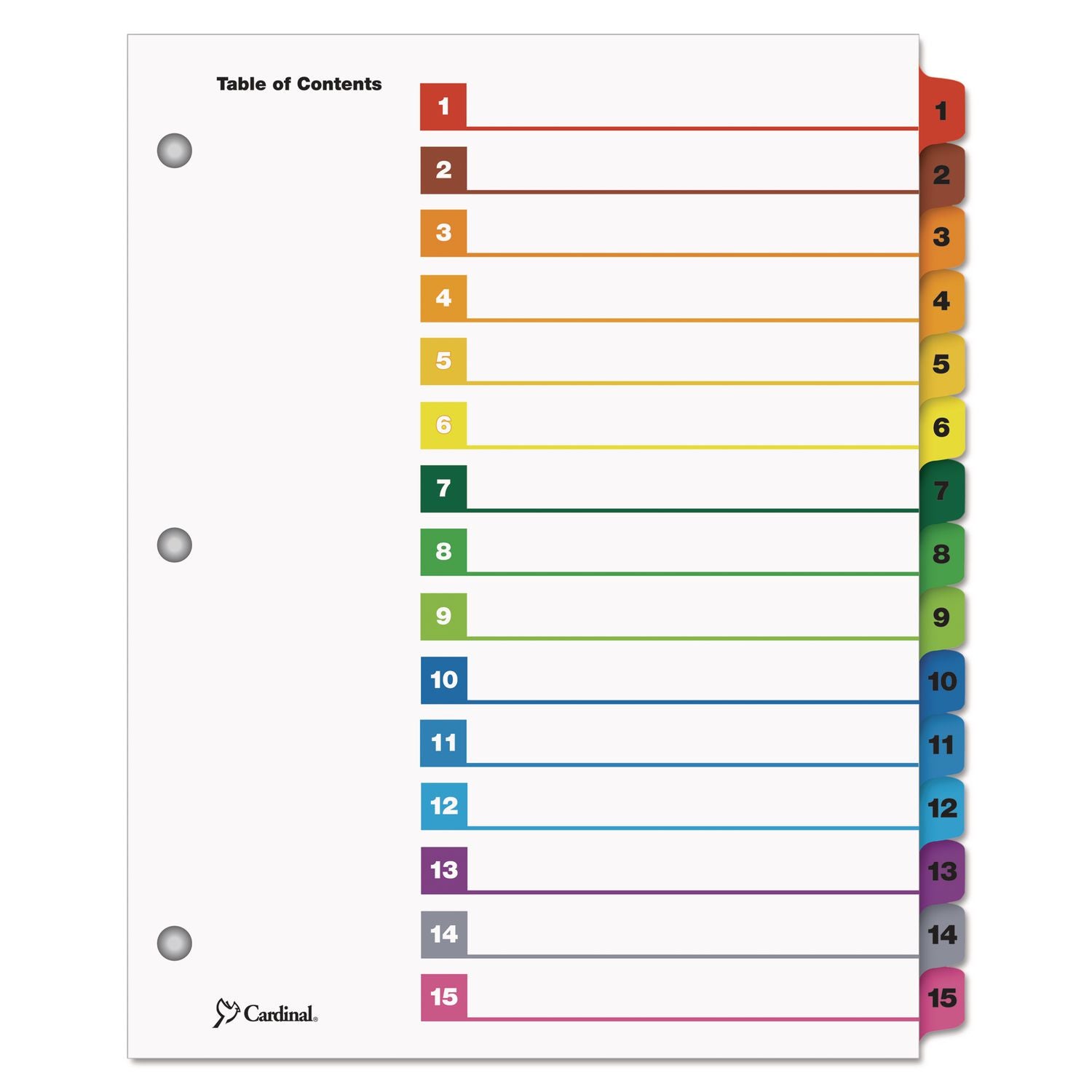 OneStep Printable Table of Contents and Dividers, 15-Tab, 1 to 15, 11 x 8.5, White, Assorted Tabs, 1 Set