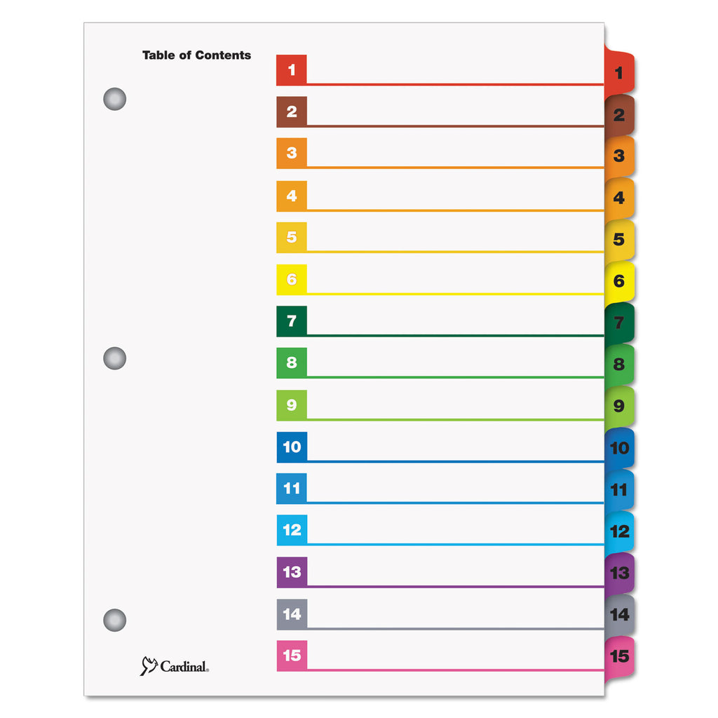 OneStep Printable Table of Contents and Dividers, 15-Tab, 1 to 15, 11 x 8.5, White, Assorted Tabs, 1 Set - 