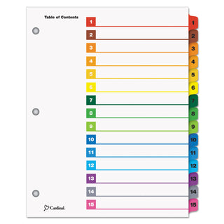 OneStep Printable Table of Contents and Dividers, 15-Tab, 1 to 15, 11 x 8.5, White, Assorted Tabs, 1 Set - 