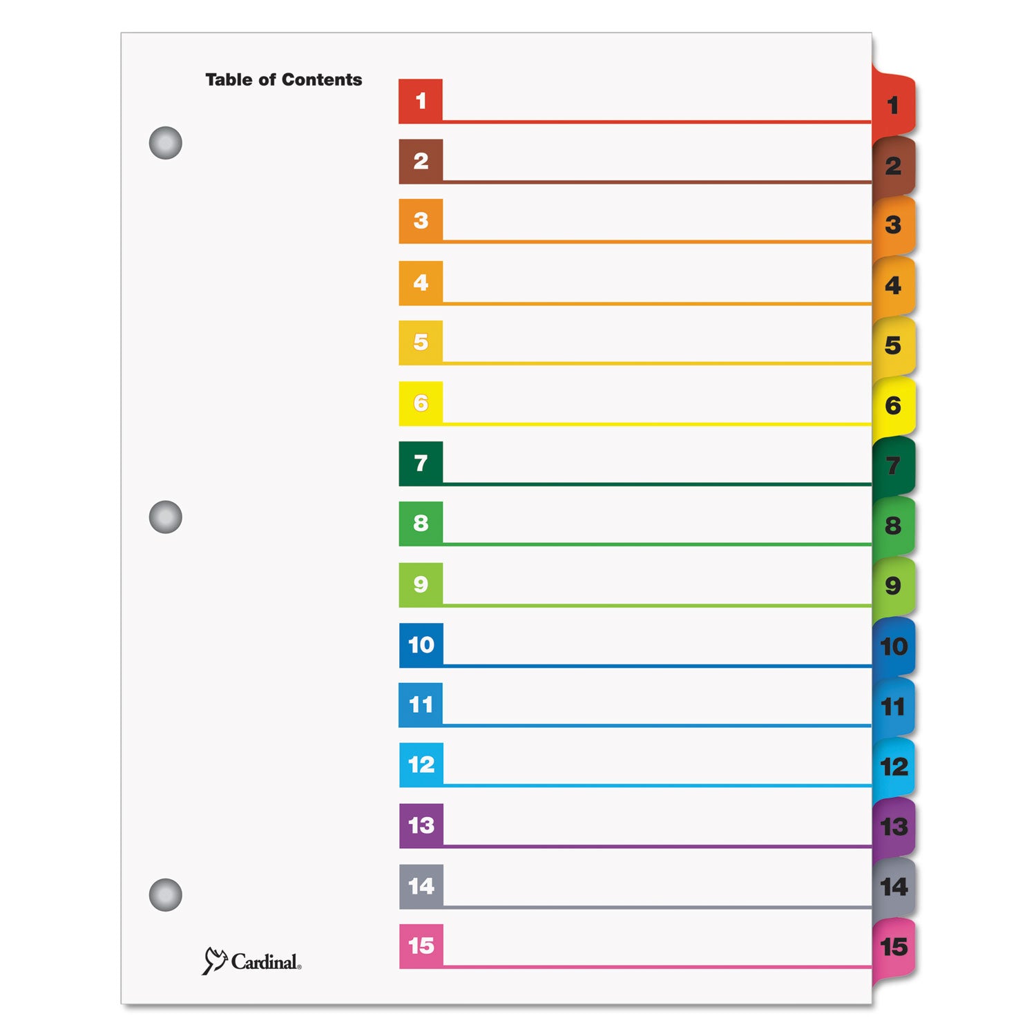OneStep Printable Table of Contents and Dividers, 15-Tab, 1 to 15, 11 x 8.5, White, Assorted Tabs, 1 Set - 