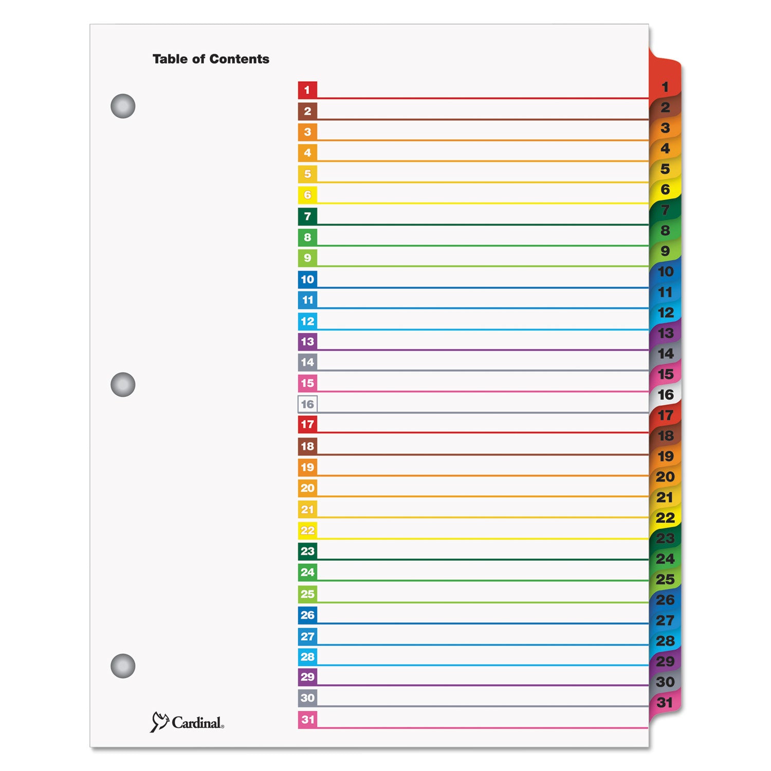 OneStep Printable Table of Contents and Dividers, 31-Tab, 1 to 31, 11 x 8.5, White, Assorted Tabs, 1 Set - 