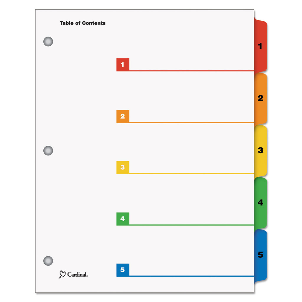 OneStep Printable Table of Contents and Dividers, 5-Tab, 1 to 5, 11 x 8.5, White, Assorted Tabs, 1 Set - 