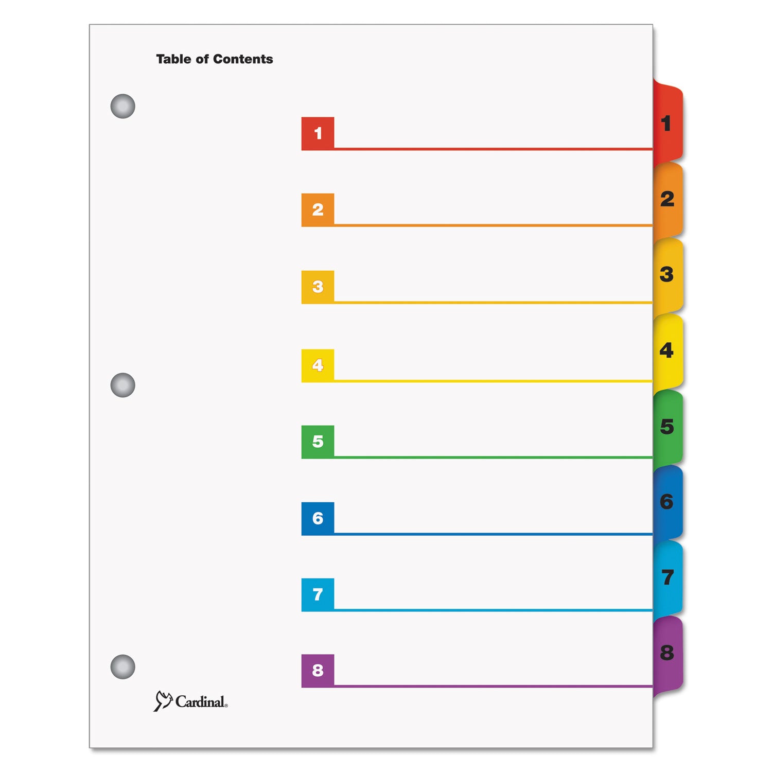 OneStep Printable Table of Contents and Dividers, 8-Tab, 1 to 8, 11 x 8.5, White, Assorted Tabs, 1 Set - 