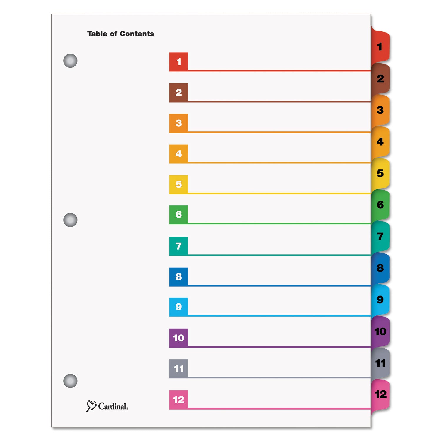 OneStep Printable Table of Contents and Dividers, 12-Tab, 1 to 12, 11 x 8.5, White, Assorted Tabs, 1 Set - 