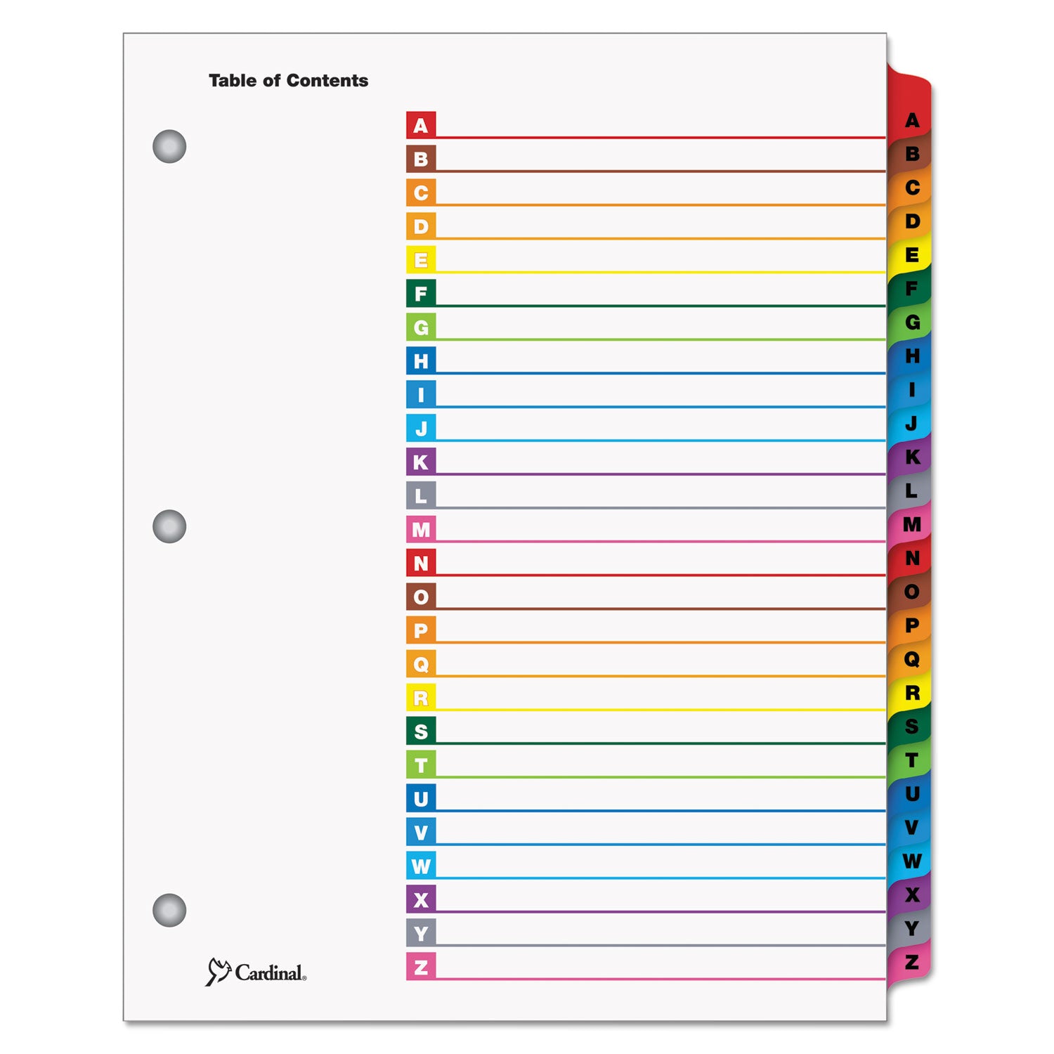 OneStep Printable Table of Contents and Dividers, 26-Tab, A to Z, 11 x 8.5, White, Assorted Tabs, 1 Set - 