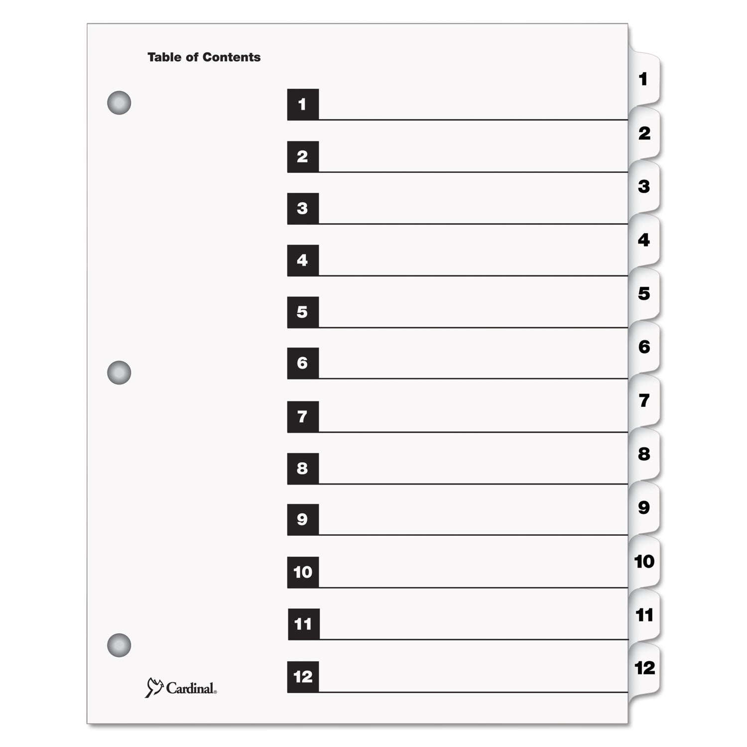 OneStep Printable Table of Contents and Dividers, 12-Tab, 1 to 12, 11 x 8.5, White, White Tabs, 1 Set - 