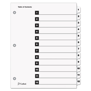 OneStep Printable Table of Contents and Dividers, 12-Tab, 1 to 12, 11 x 8.5, White, White Tabs, 1 Set - 